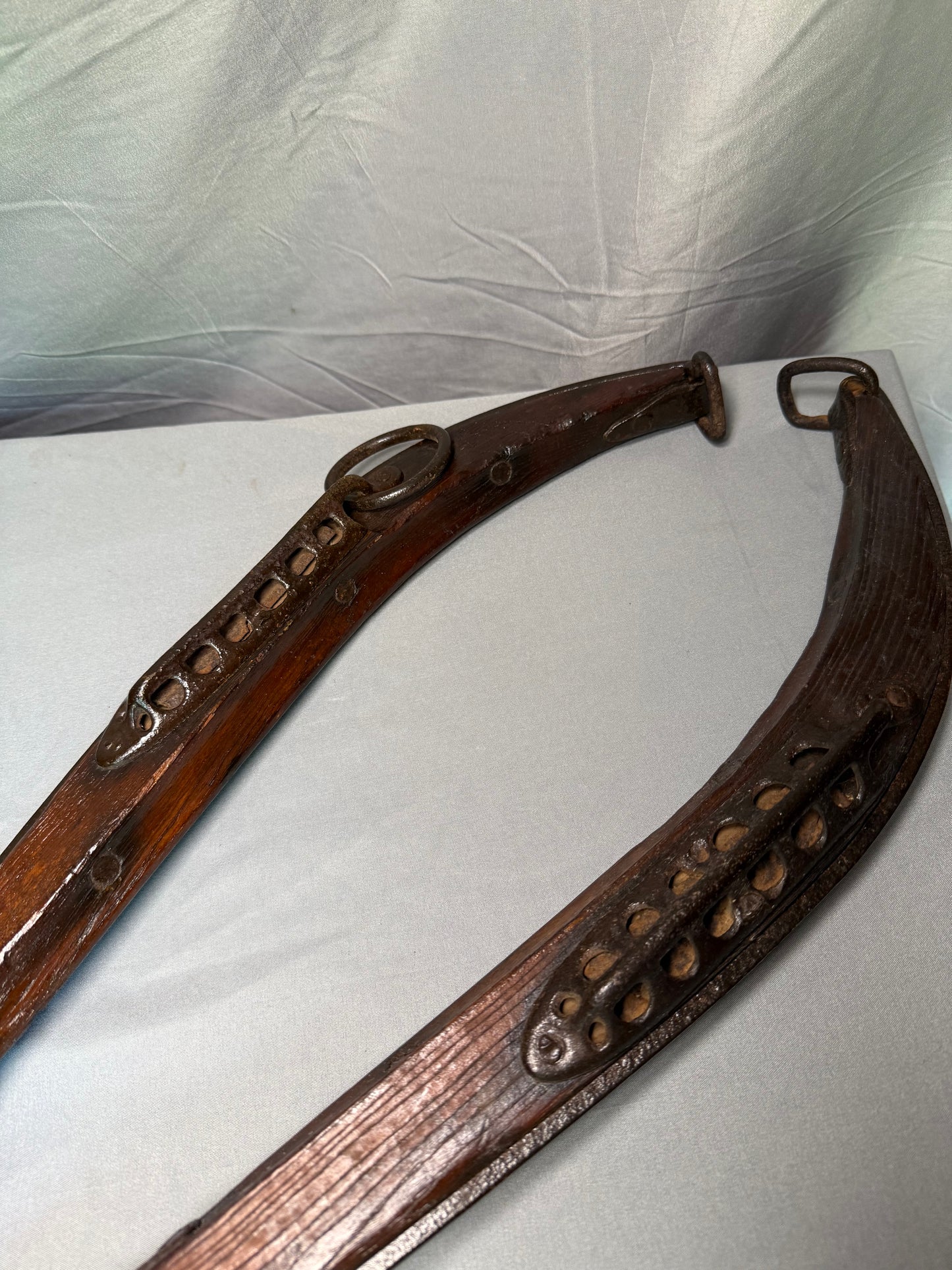 Pair of Antique Horse Collar Hames with Brass Ball Finials