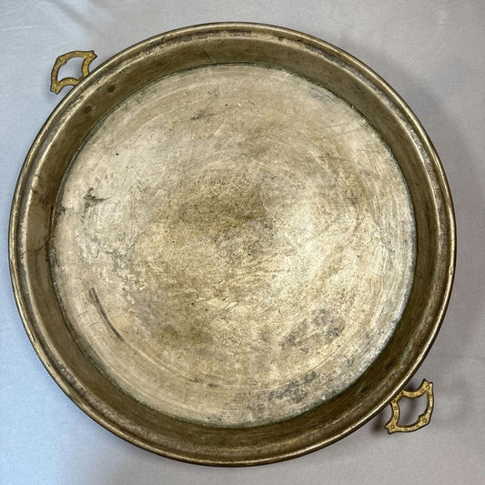 Large Antique Copper & Brass Serving Tray with Cast Brass Handles