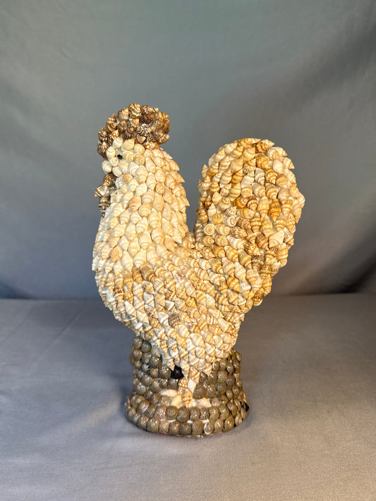 Vintage Handmade Seashell Rooster Figurine Coastal Beach Folk Art Shell Decor