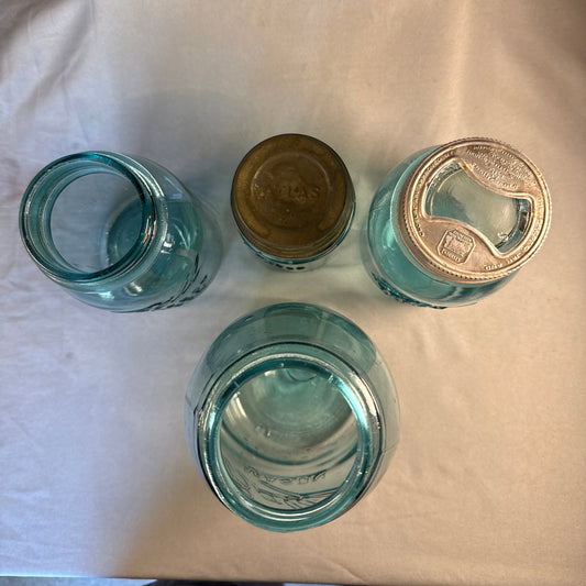 4 Vintage Blue Aqua Ball Atlas Strong Shoulder Mason Canning Jar Lot