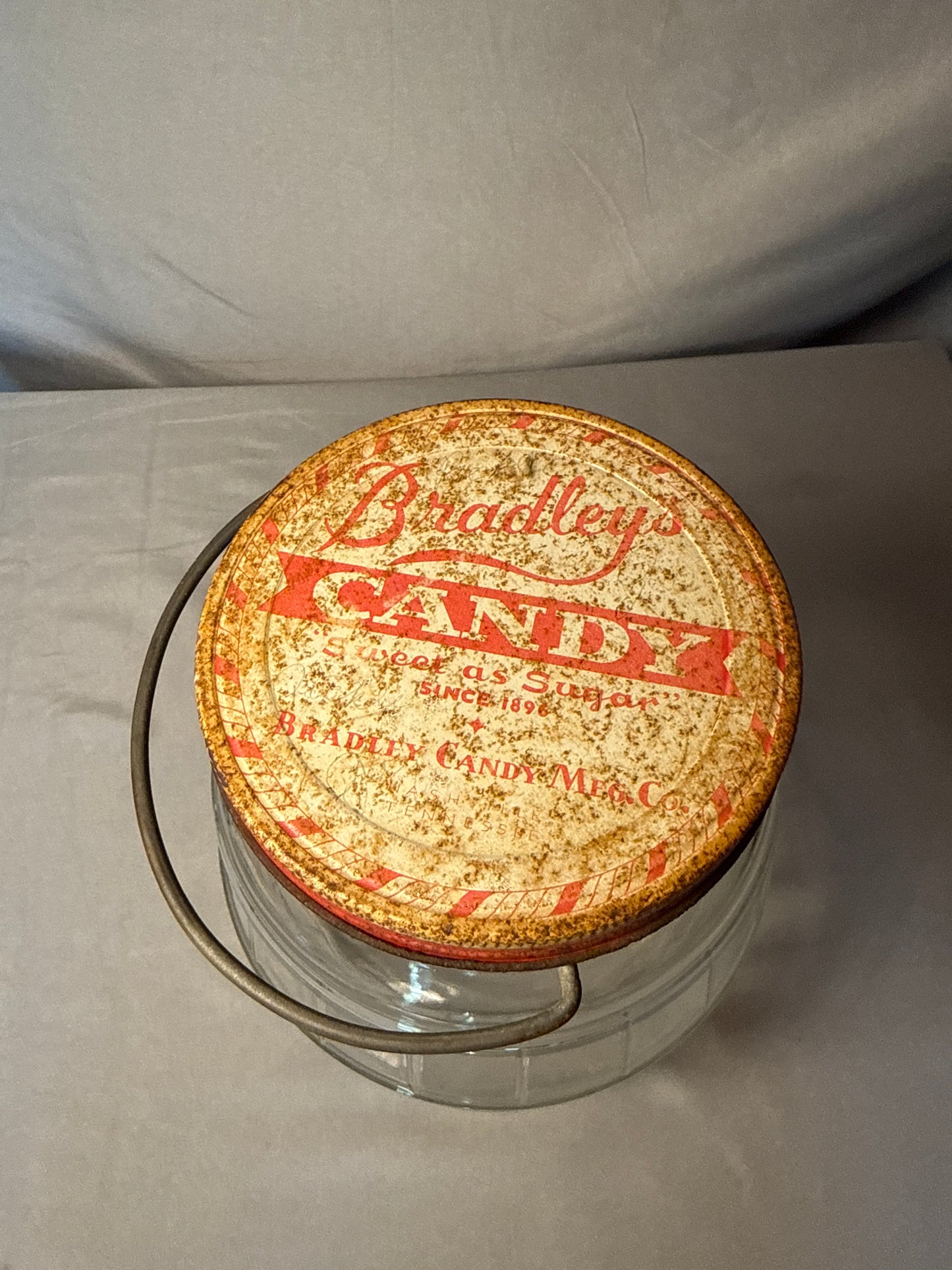 Pair Vintage Glass Barrel Storage Jars Canova Coffee Bradley's Candy TN