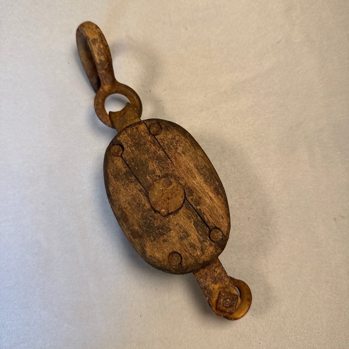 Antique 1800s Wood Block & Tackle Pulley Primitive Farm Barn Tool Iron Hook