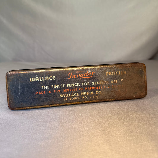 Vintage Wallace Invader Pencil Tin Box St. Louis Advertising Collectible Metal Case