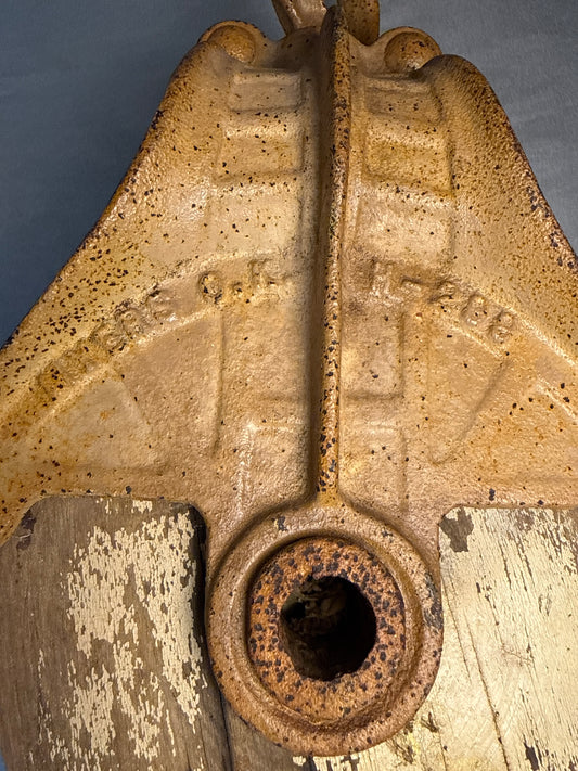 Antique Myers O.K. H-268 Cast Iron Barn Pulley Wood Wheel Farm Hay Tool
