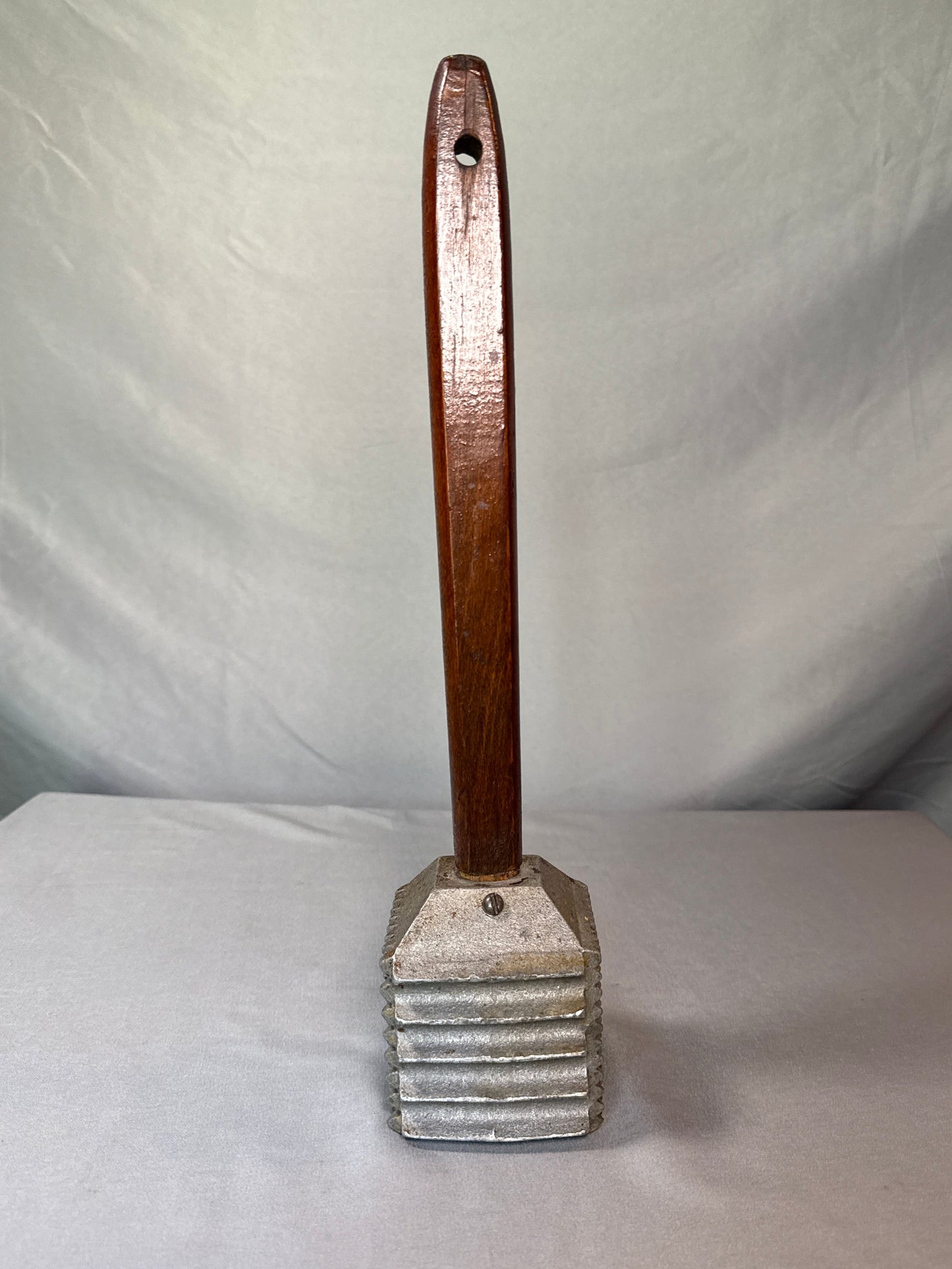 Vintage 4-Sided Aluminum Meat Tenderizer Mallet Wood Handle Mid Century Kitchen Tool