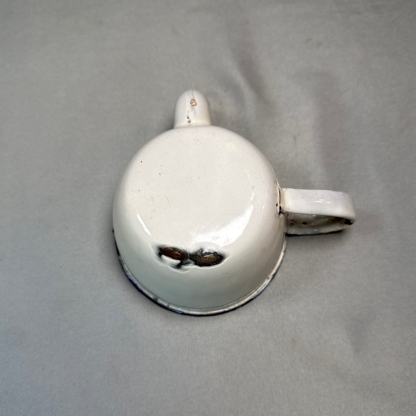 Antique Enamelware Invalid Feeding Cup White Cobalt Blue Rim Medical Feeder