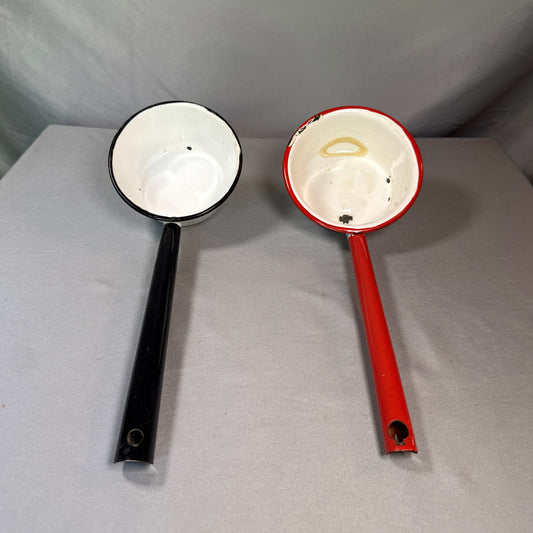 Vintage Enamelware Long Handle Kitchen Dippers Red Black Farmhouse Decor Lot