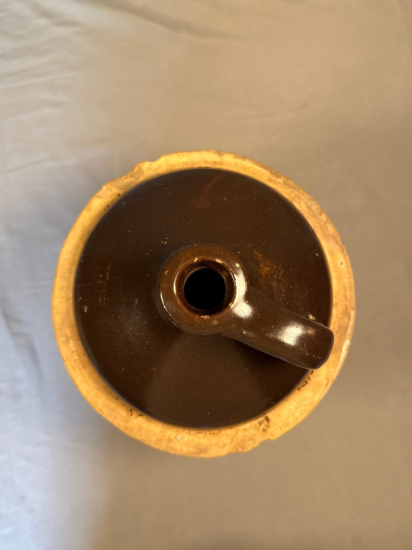 Antique Primitive Stoneware Jug Brown Albany Slip Glaze Farmhouse Crock