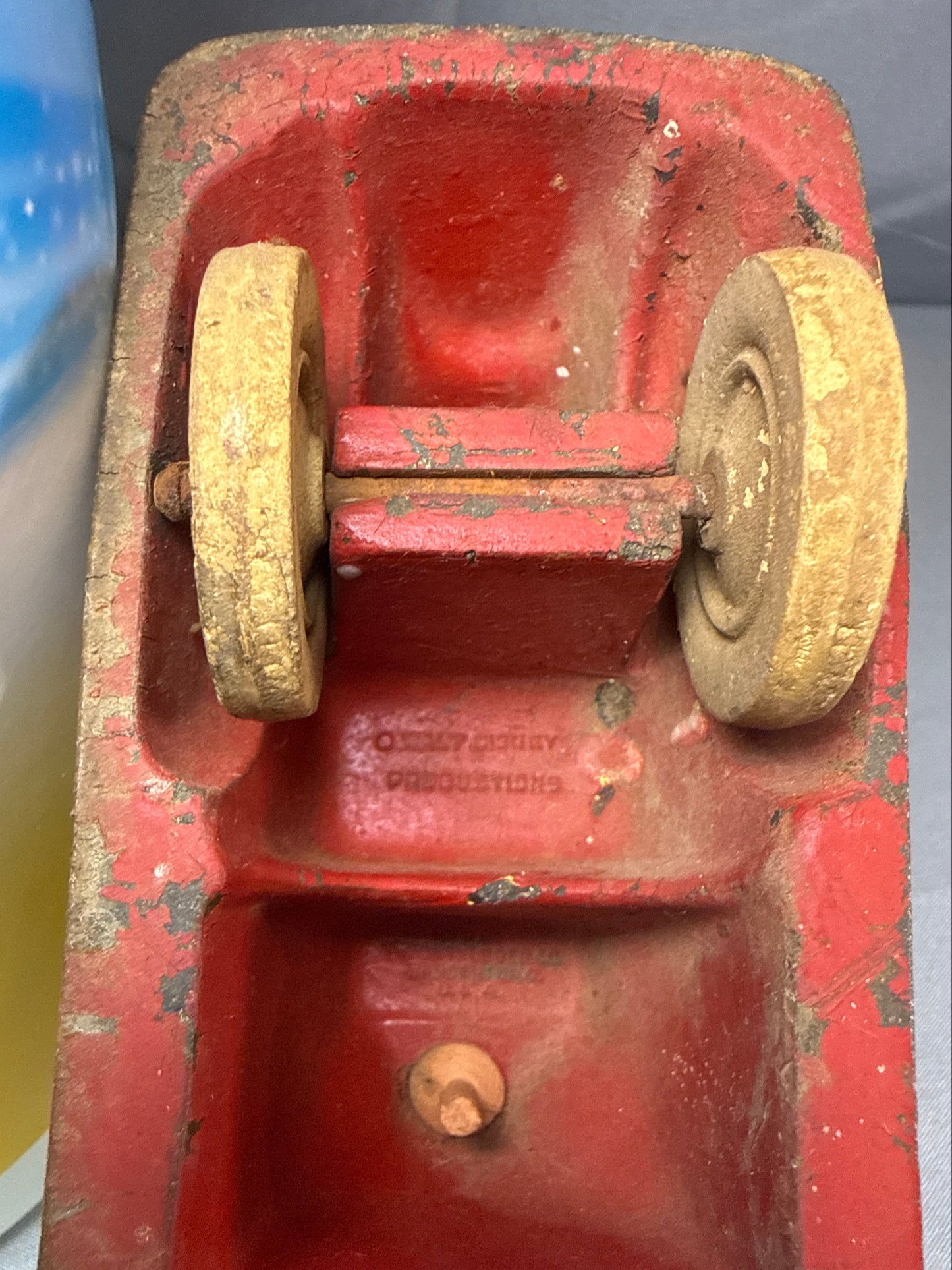 Vintage Walt Disney Productions Mickey Mouse Fire Department Toy Car w/ Wooden Wheels