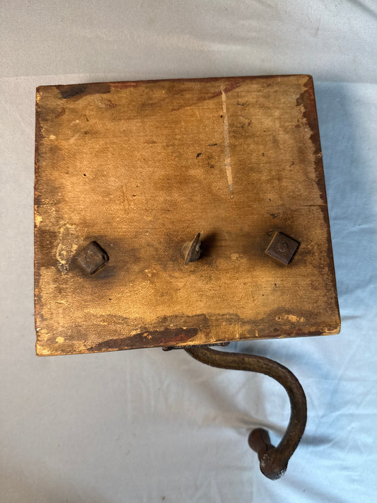 Antique Cast Iron Wall-Mount Coffee Grinder with Wooden Backplate