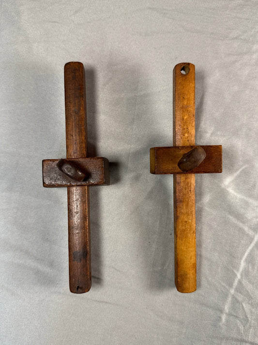 Antique Wooden Marking Gauge Lot of 2 Carpenter's Scribe Adjustable Measuring Tool