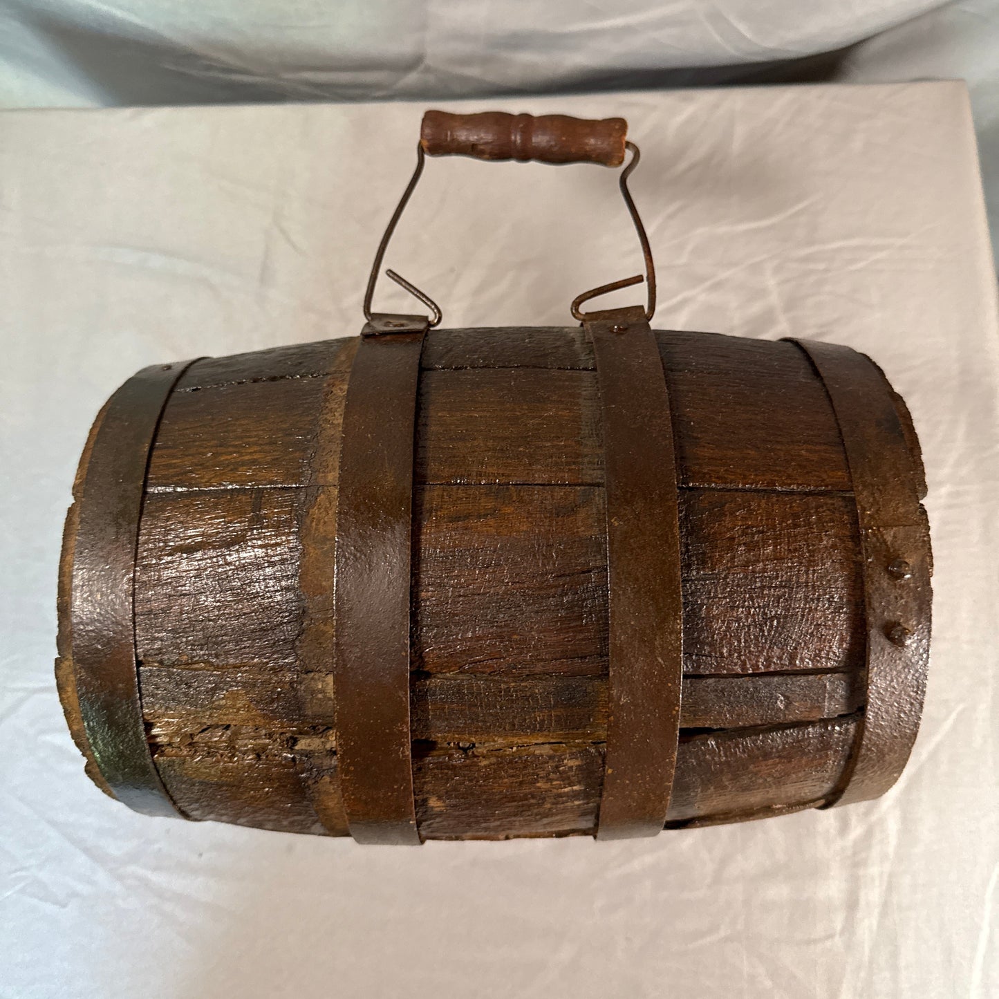 Antique Wooden Firkin Keg Barrel w/ Iron Bands Primitive Farm Country Decor