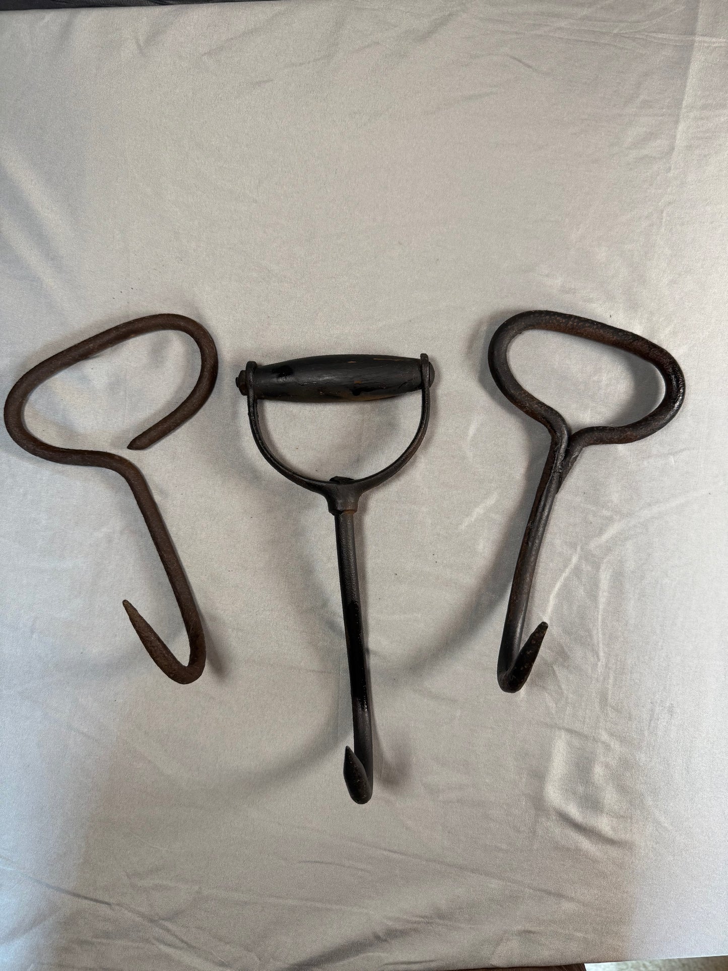 Vintage Primitive Hay Bale Hooks Lot of 3 Farm Barn Ice Meat Utility Hooks Rustic