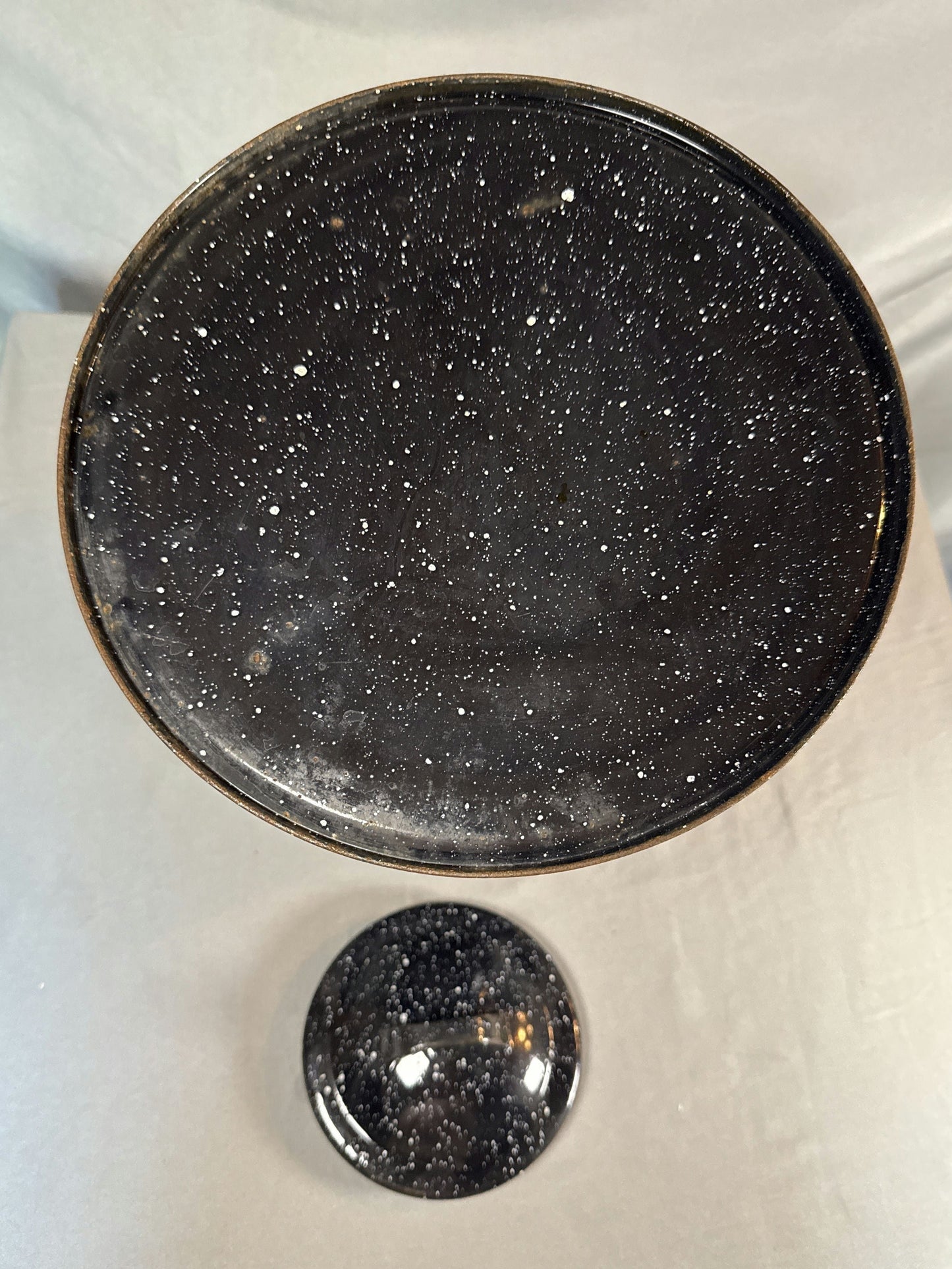 Vintage Black Speckled Enamelware Coffee Pot Graniteware Camp Kettle w/ Lid
