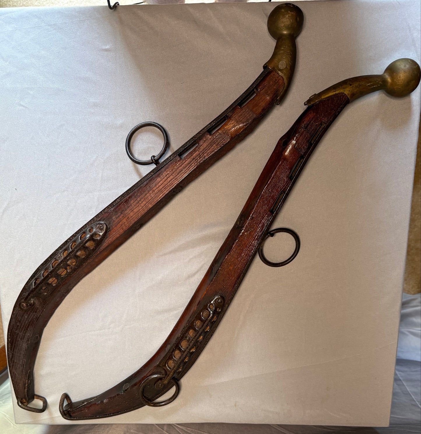 Pair of Antique Horse Collar Hames with Brass Ball Finials