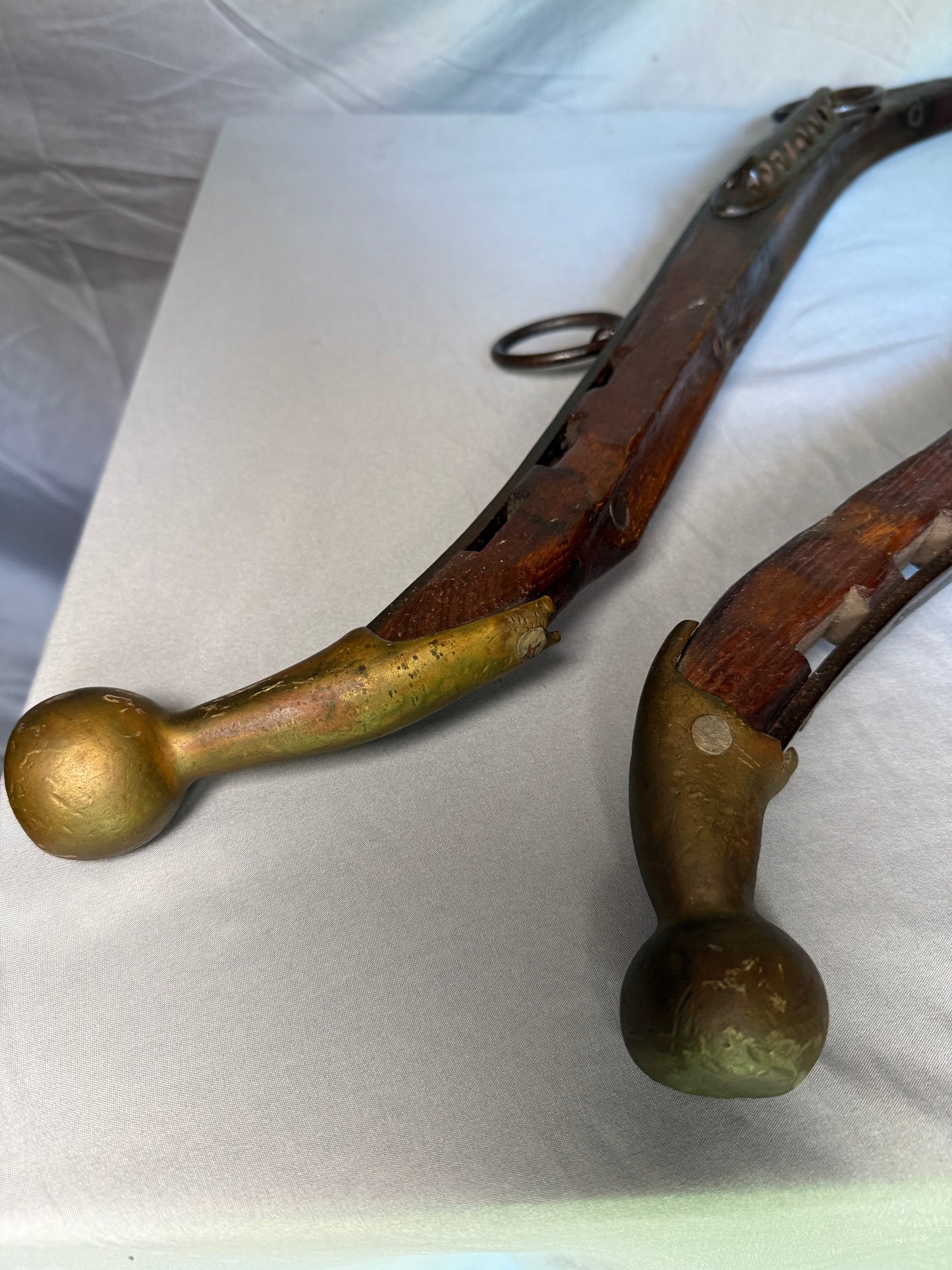 Pair of Antique Horse Collar Hames with Brass Ball Finials