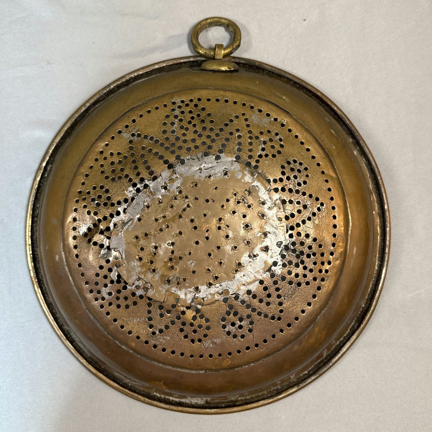 Antique Brass Pierced Kitchen Skimmer with Starburst Design Wall Hanging