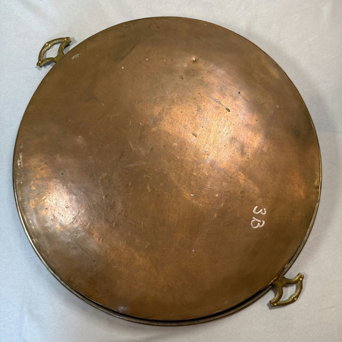 Large Antique Copper & Brass Serving Tray with Cast Brass Handles