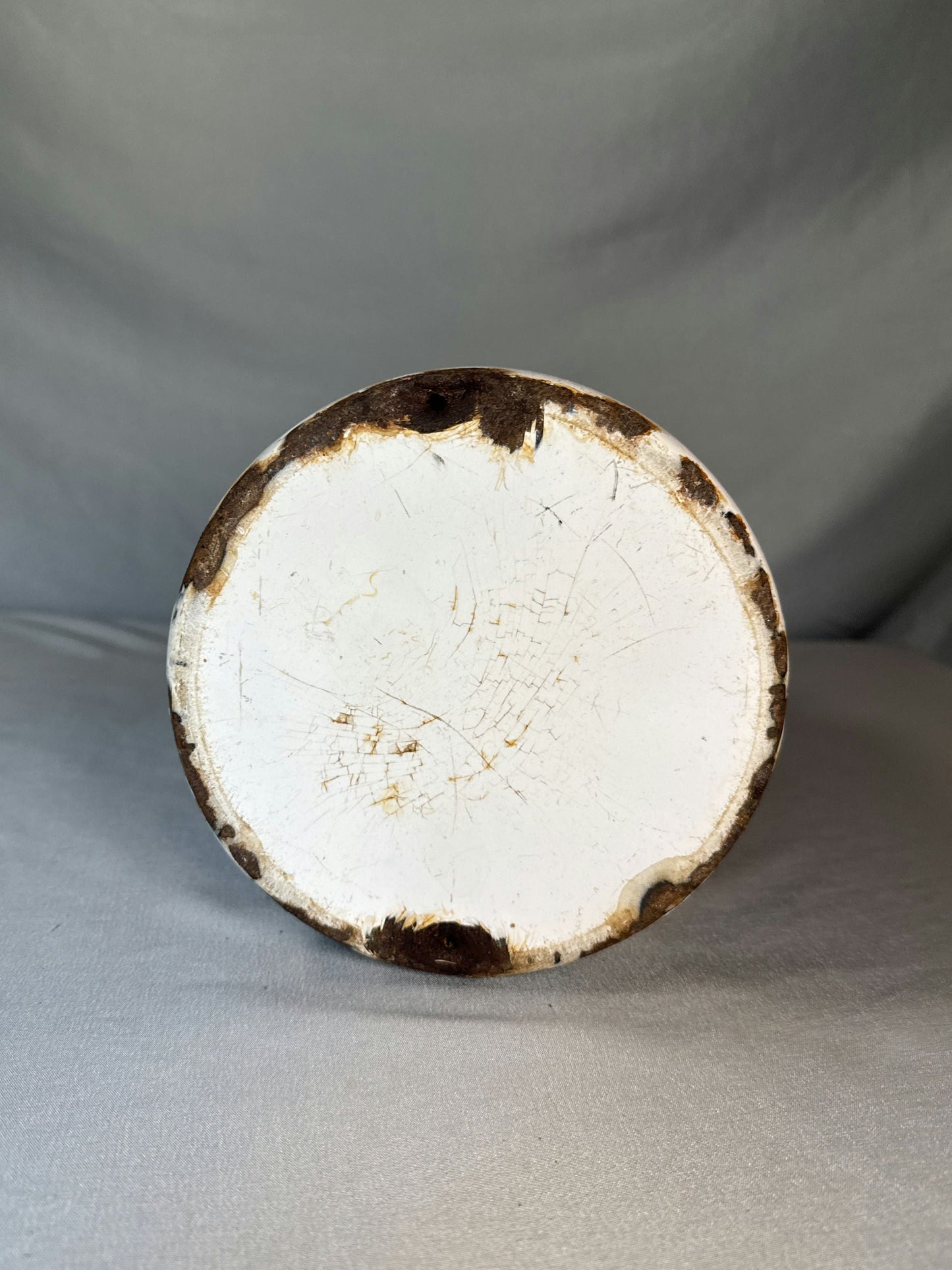 Antique White Enamelware Milk Can with Wooden Bail Handle