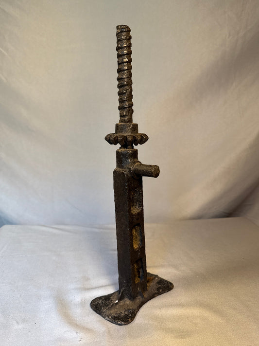 Antique Primitive Cast Iron Screw Jack Industrial Farm Tool Display Piece
