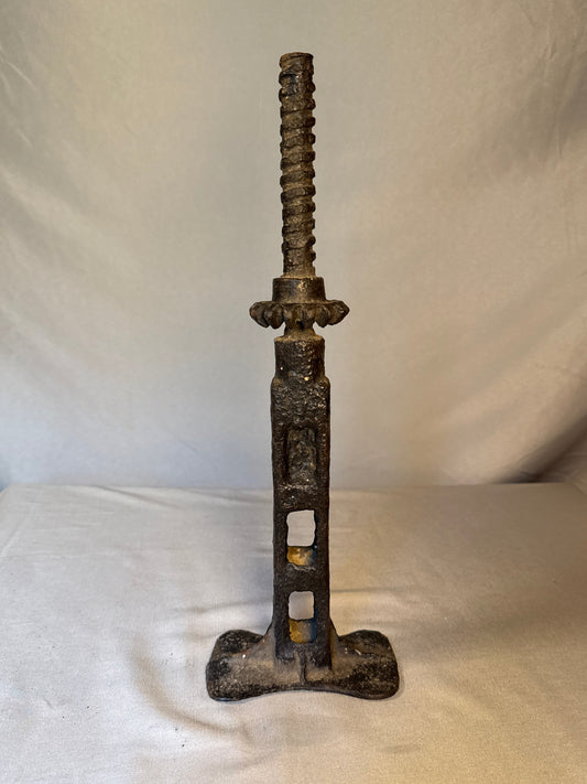 Antique Primitive Cast Iron Screw Jack Industrial Farm Tool Display Piece