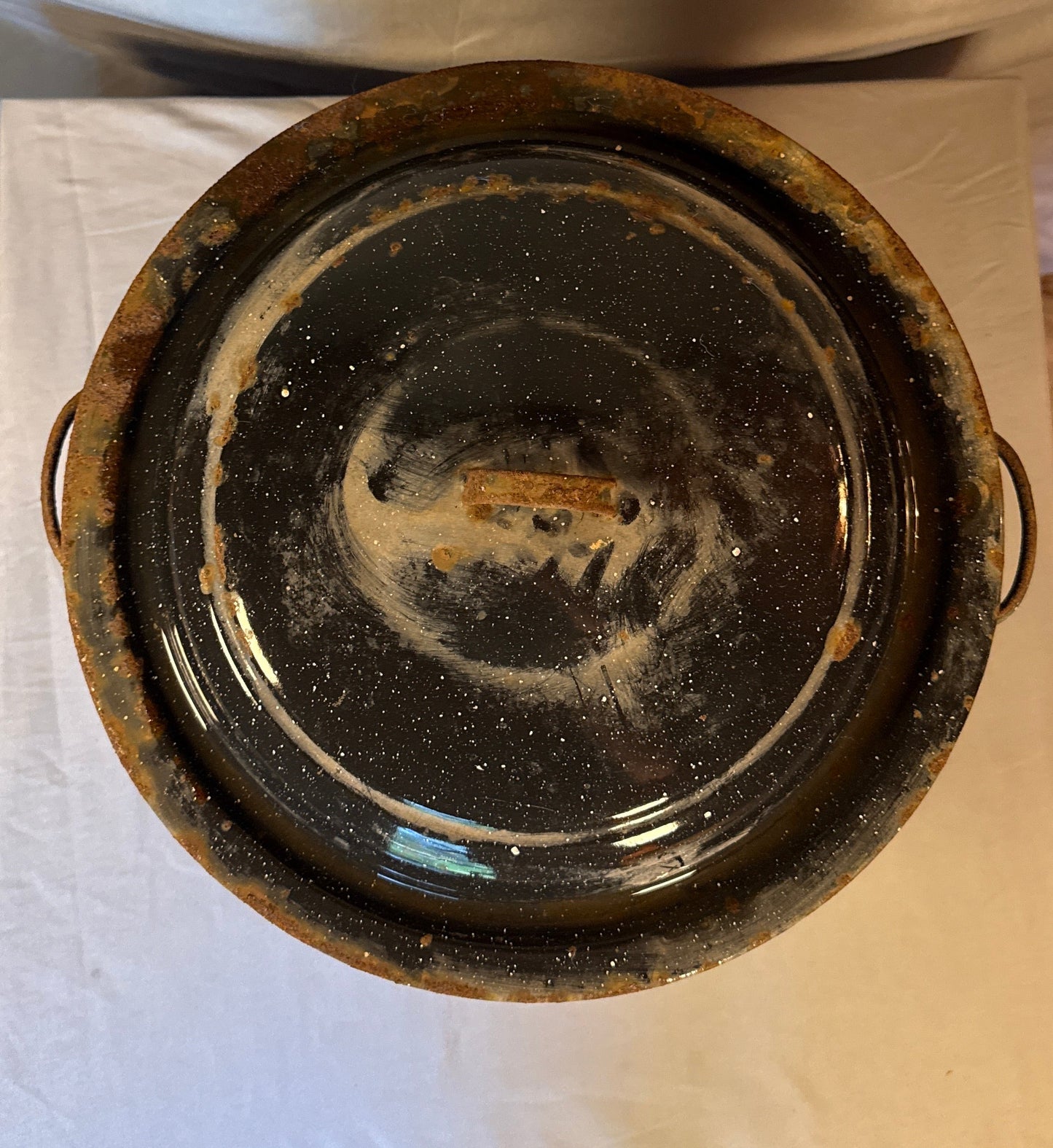 Vintage Graniteware Water Bath Canner Black Speckled Enamel w/ Lid & Rack