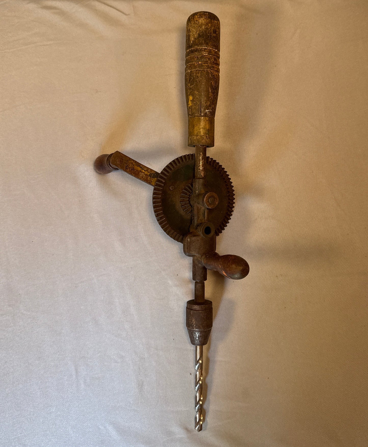 Vintage Eggbeater Hand Crank Drill Wood Handle Cast Iron Manual Drill