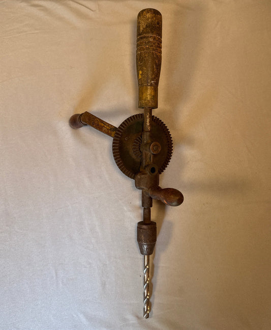 Vintage Eggbeater Hand Crank Drill Wood Handle Cast Iron Manual Drill