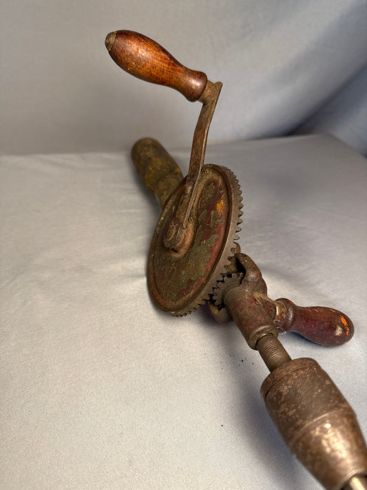 Vintage Eggbeater Hand Crank Drill Wood Handle Cast Iron Manual Drill