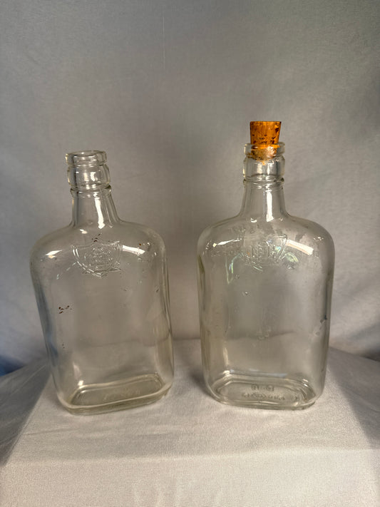 Pair Vintage Post-Prohibition Glass Liquor Flasks Federal Warning Bottles