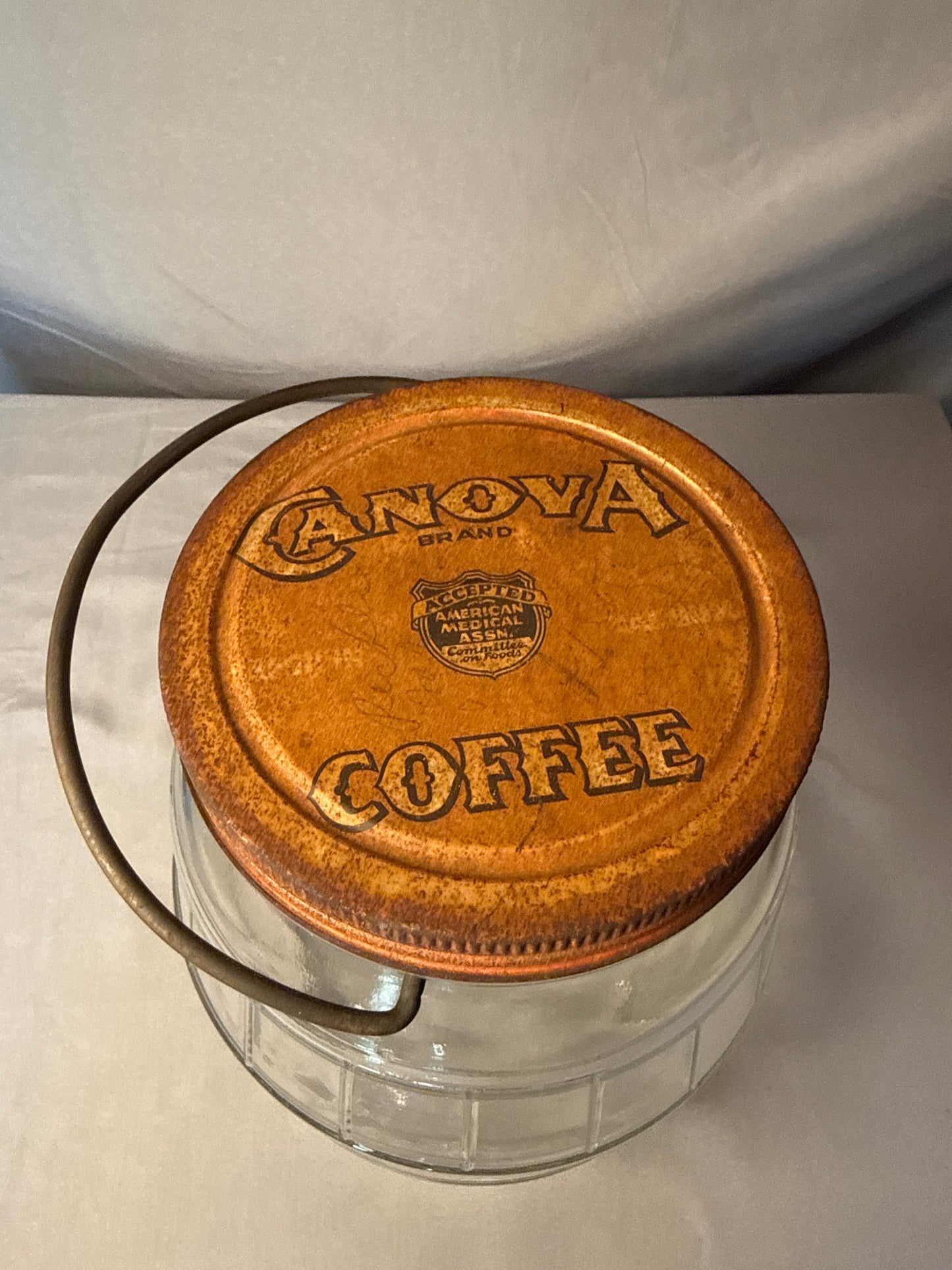 Pair Vintage Glass Barrel Storage Jars Canova Coffee Bradley's Candy TN