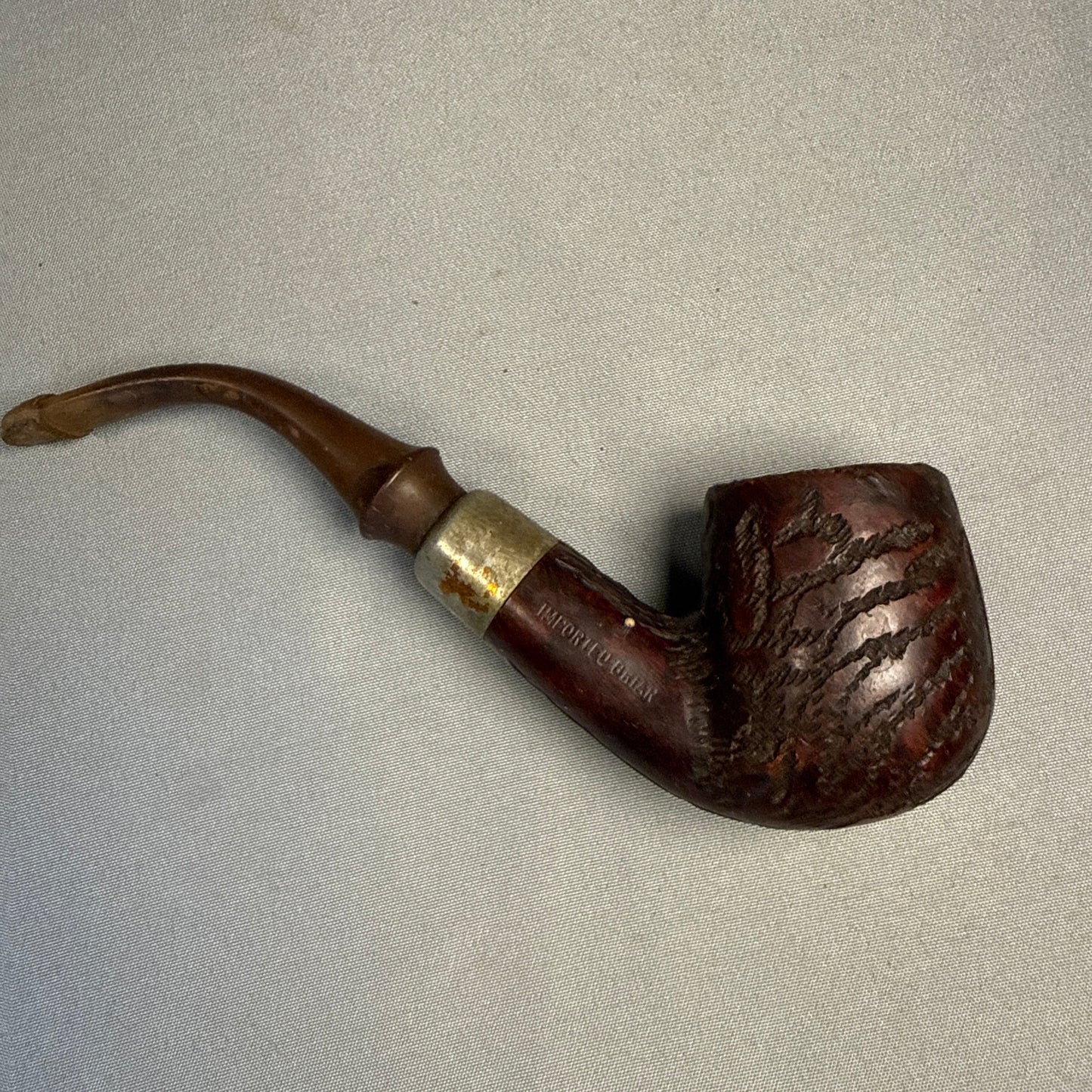 Vintage 1970s Dr. Grabow Omega Imported Briar Rusticated Bent Billiard Estate Pipe