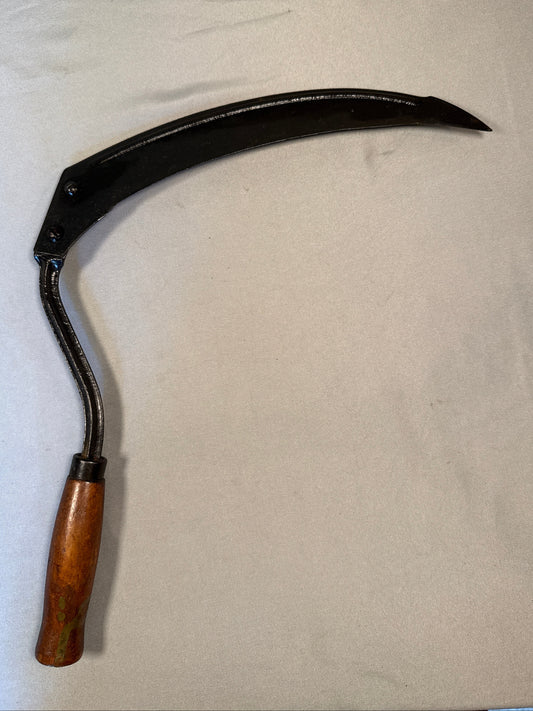 Antique Hand Forged Iron Sickle with Wooden Handle Primitive Farm Tool