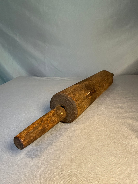 Antique Primitive Hand-Turned Wooden Rolling Pin with Handles