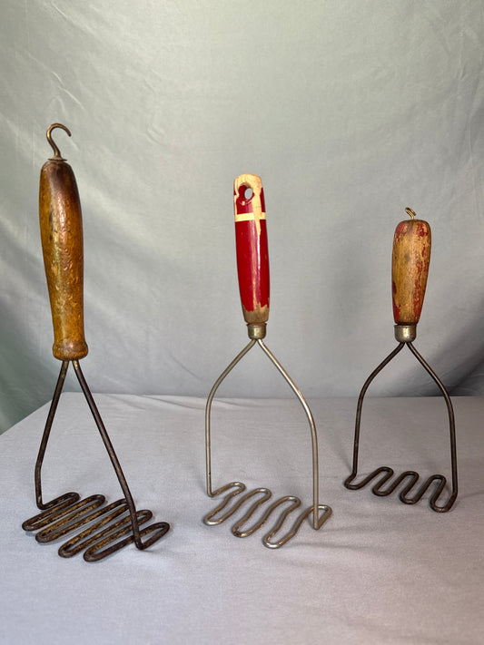 Vintage Kitchen Utensil Lot A&J EKCO Red Handle Masher Federal Nut Grinder MCM