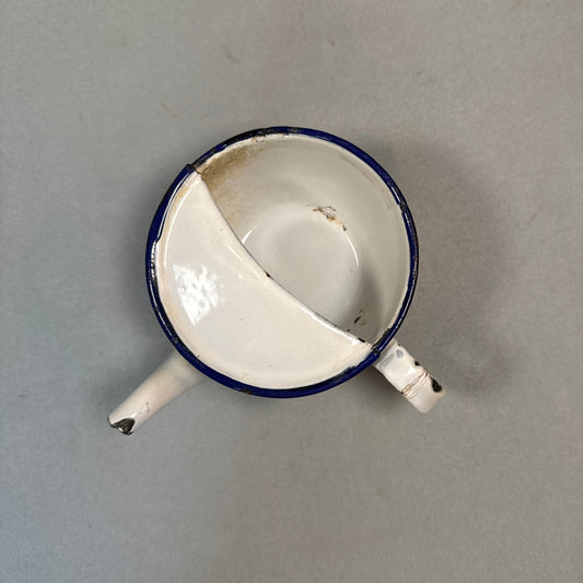 Antique Enamelware Invalid Feeding Cup White Cobalt Blue Rim Medical Feeder