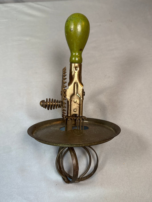 Vintage Rotary Egg Beater Mixer Green Wood Handle Mid Century Kitchen Tool
