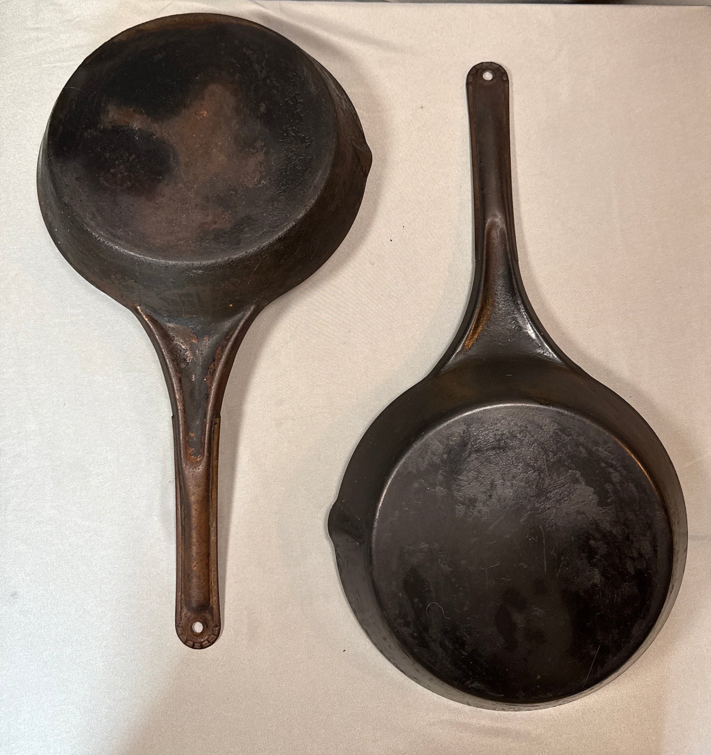 Pair Vintage Cold Handle Stamped Steel Skillets Antique No 43 Cowboy Frying Pans