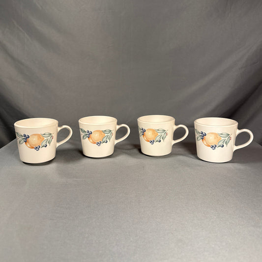 Vintage Set of 4 Corning Ware Abundance Coffee Mugs Made in U.S.A. Fruit Pattern