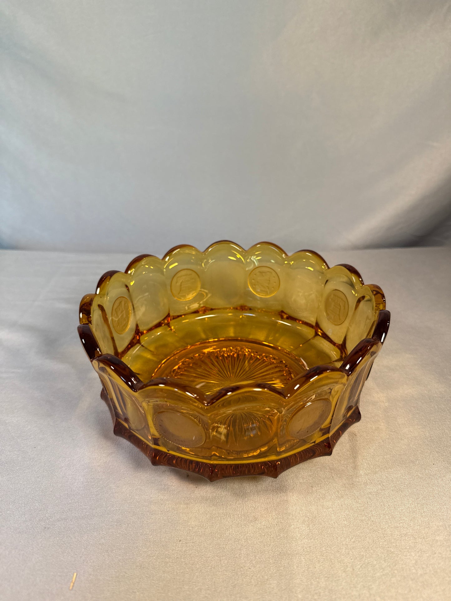 Vintage Fostoria Amber Coin Glass 10-Piece Estate Lot - Pitcher, Bowls, Vases, Lidded Dishes