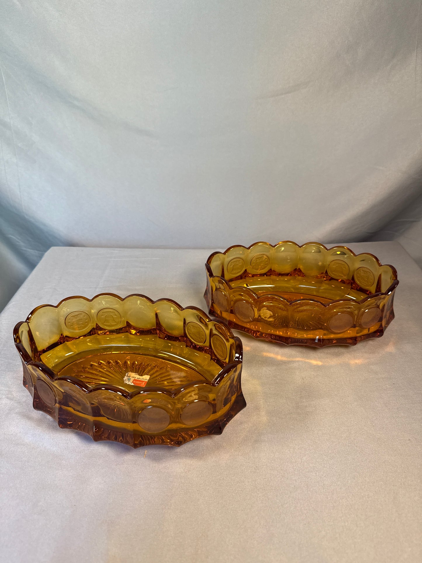 Vintage Fostoria Amber Coin Glass 10-Piece Estate Lot - Pitcher, Bowls, Vases, Lidded Dishes