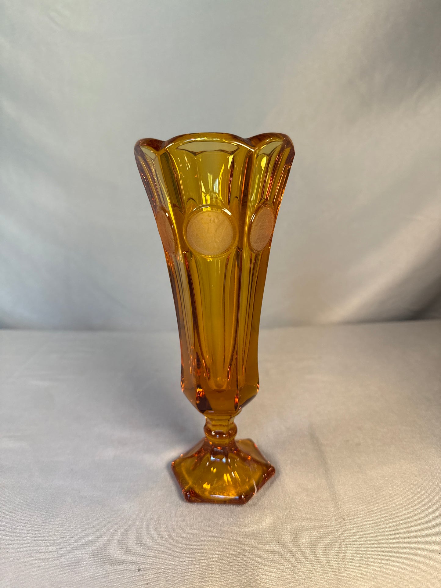Vintage Fostoria Amber Coin Glass 10-Piece Estate Lot - Pitcher, Bowls, Vases, Lidded Dishes