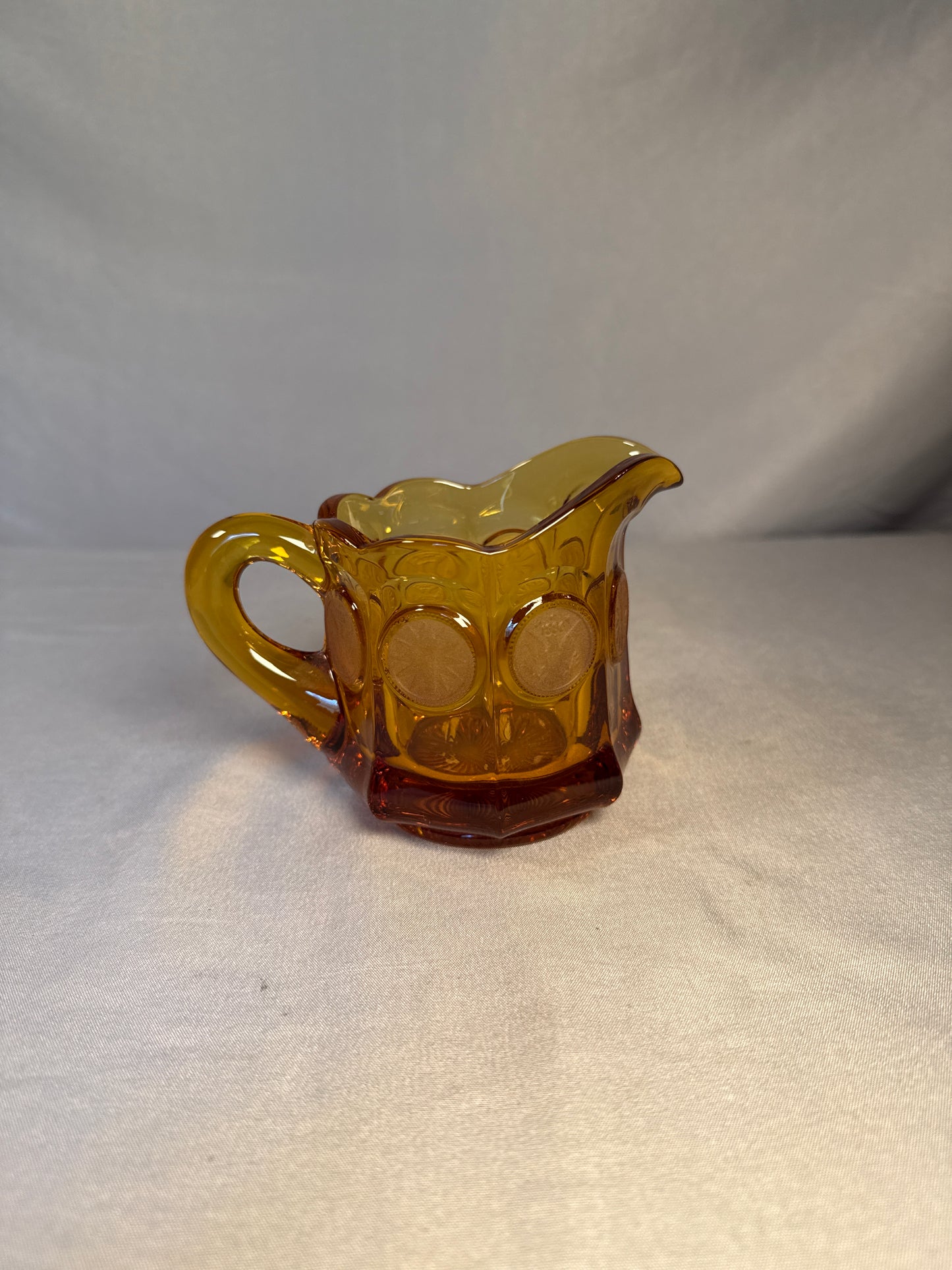 Vintage Fostoria Amber Coin Glass 10-Piece Estate Lot - Pitcher, Bowls, Vases, Lidded Dishes