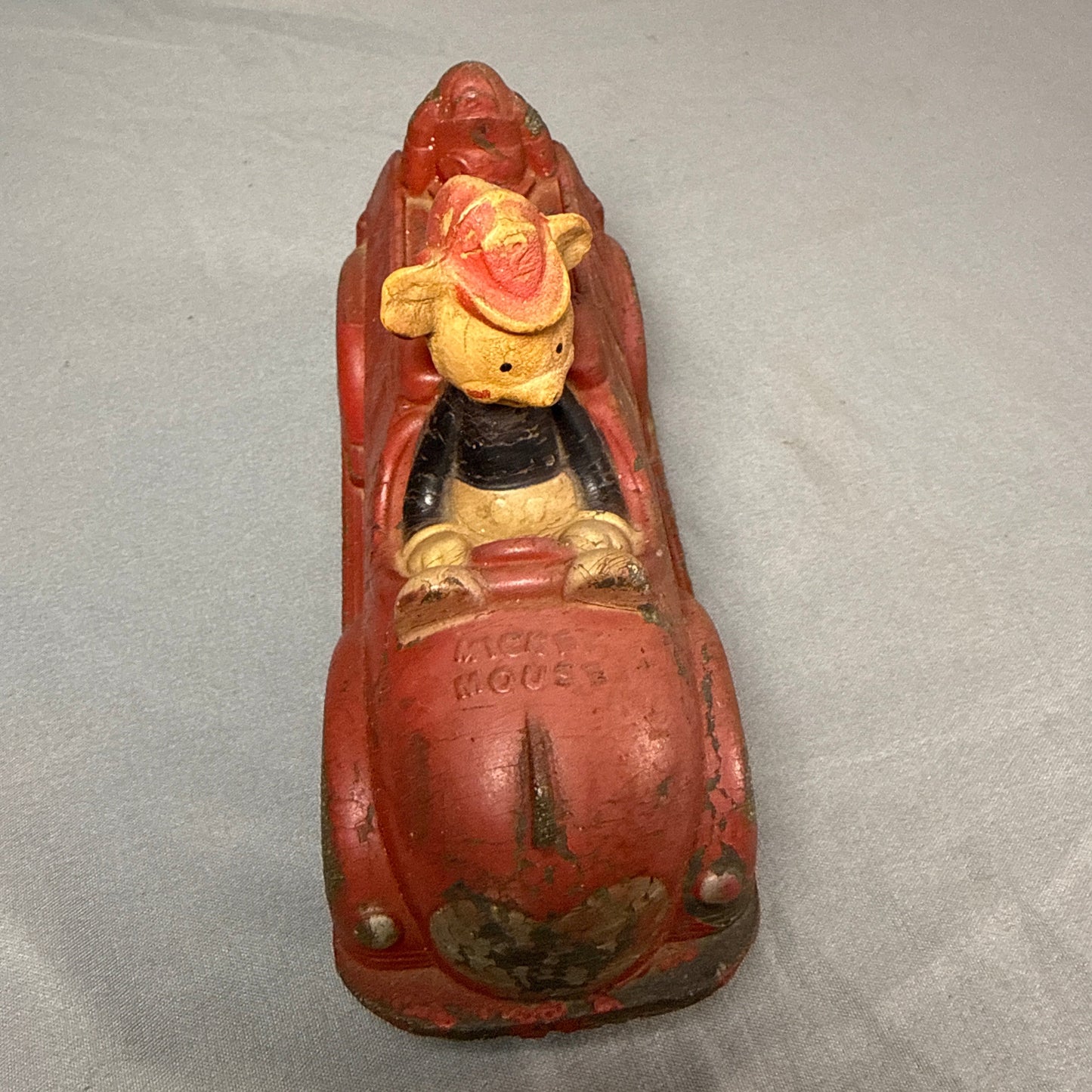 Vintage Walt Disney Productions Mickey Mouse Fire Department Toy Car w/ Wooden Wheels
