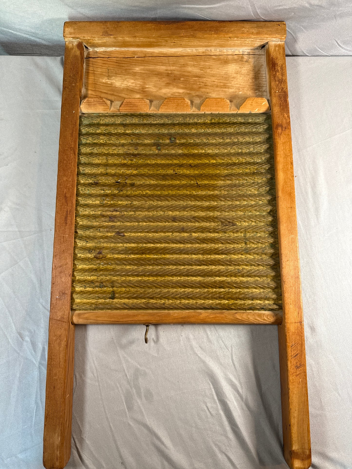 Antique National Washboard Co No. 801 Glass and Wood Washboard Primitive Laundry Tool
