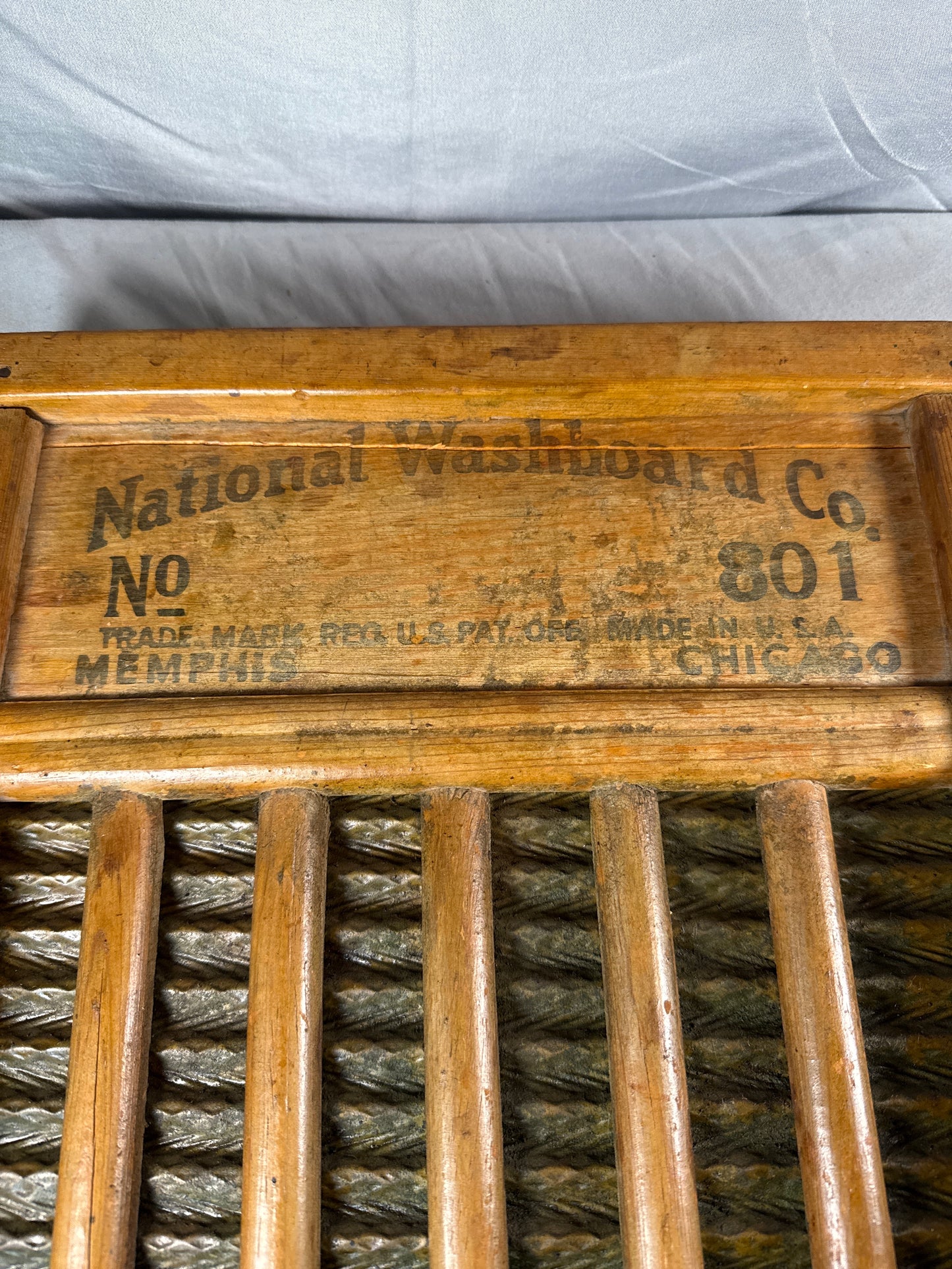 Antique National Washboard Co No. 801 Glass and Wood Washboard Primitive Laundry Tool