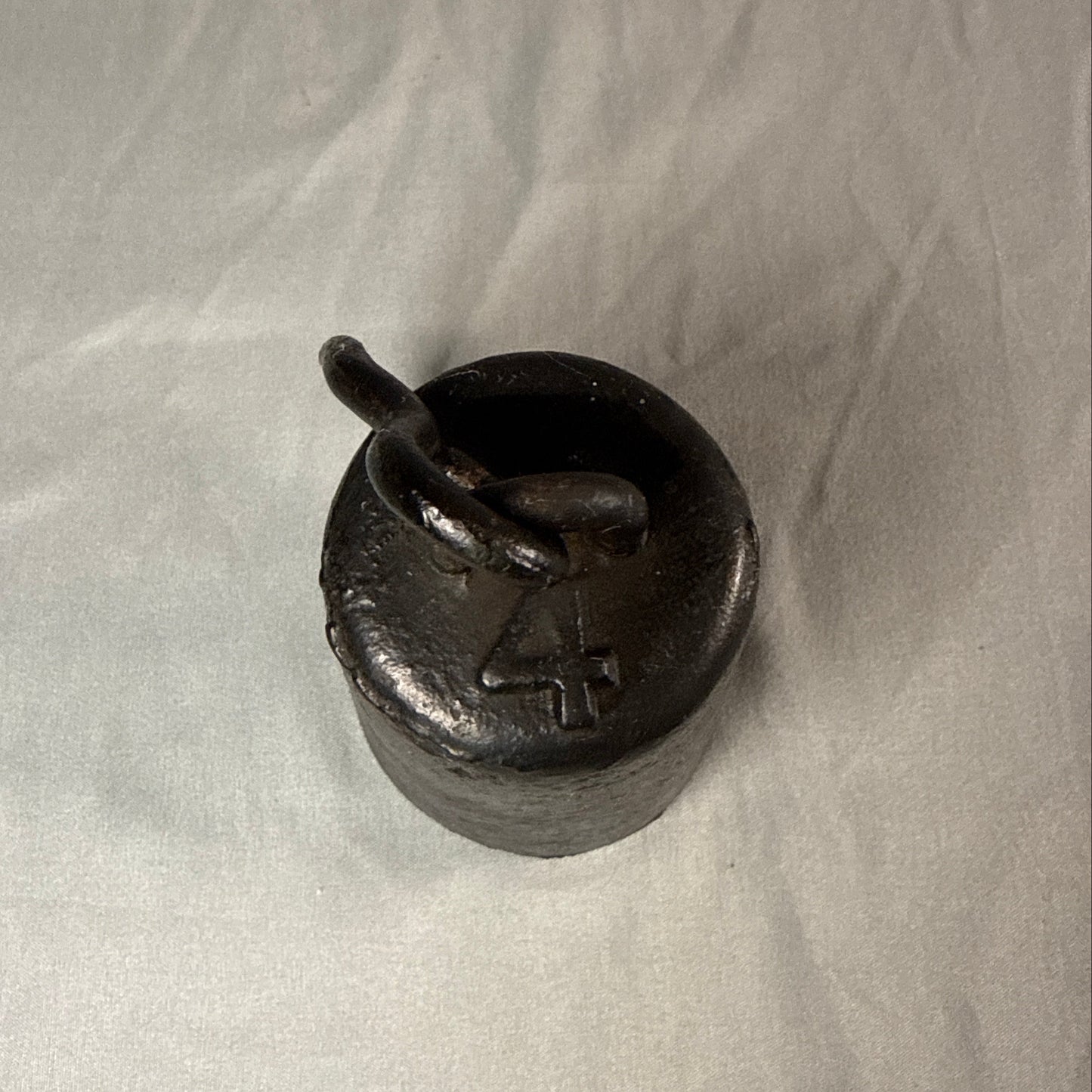 Antique 4lb Cast Iron Steelyard Scale Weight with Forged Iron Hanging Hook