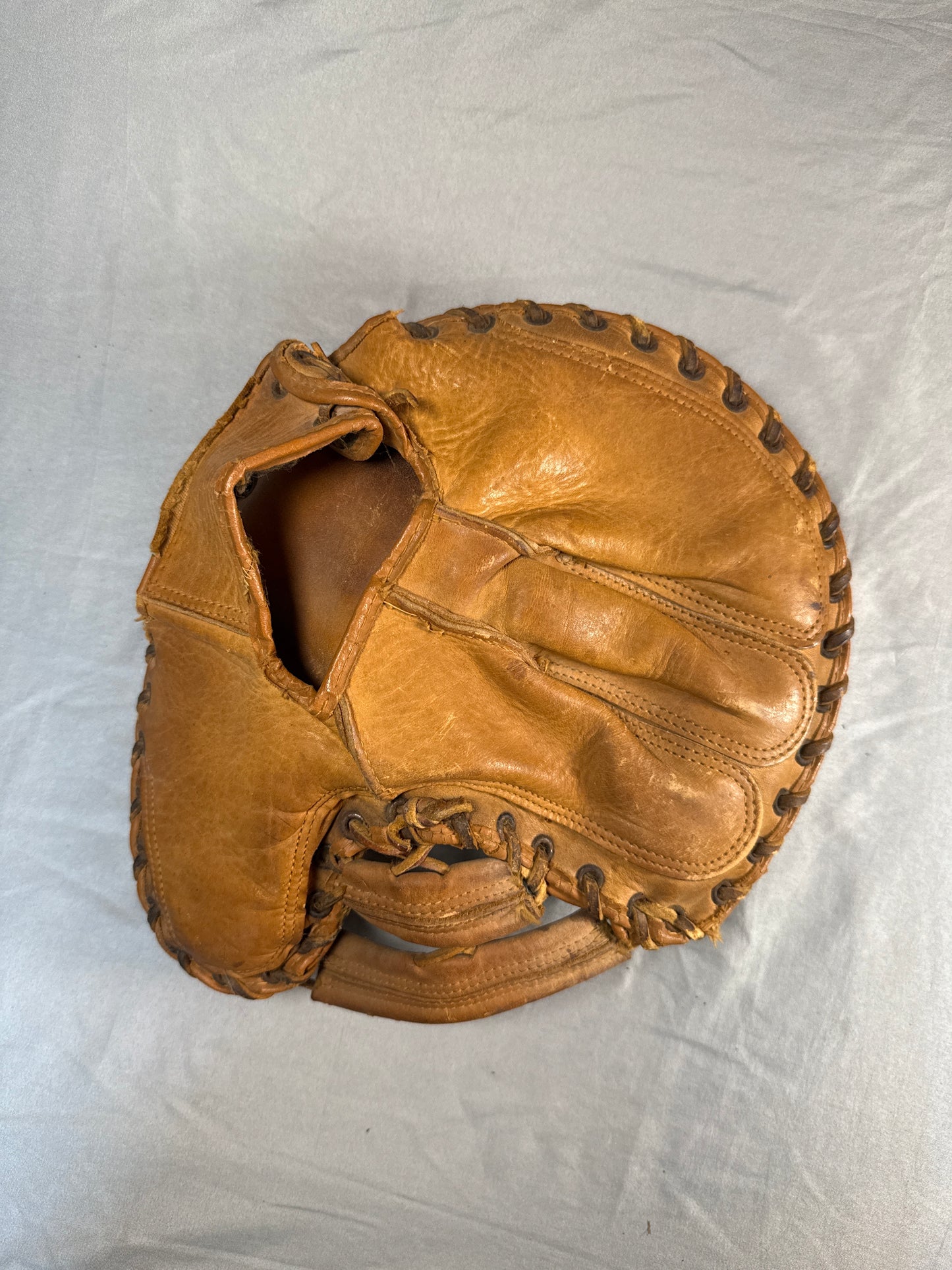 Vintage Denkert M230 Hinge Pad Catcher's Mitt & Antique Leather Baseball Cap
