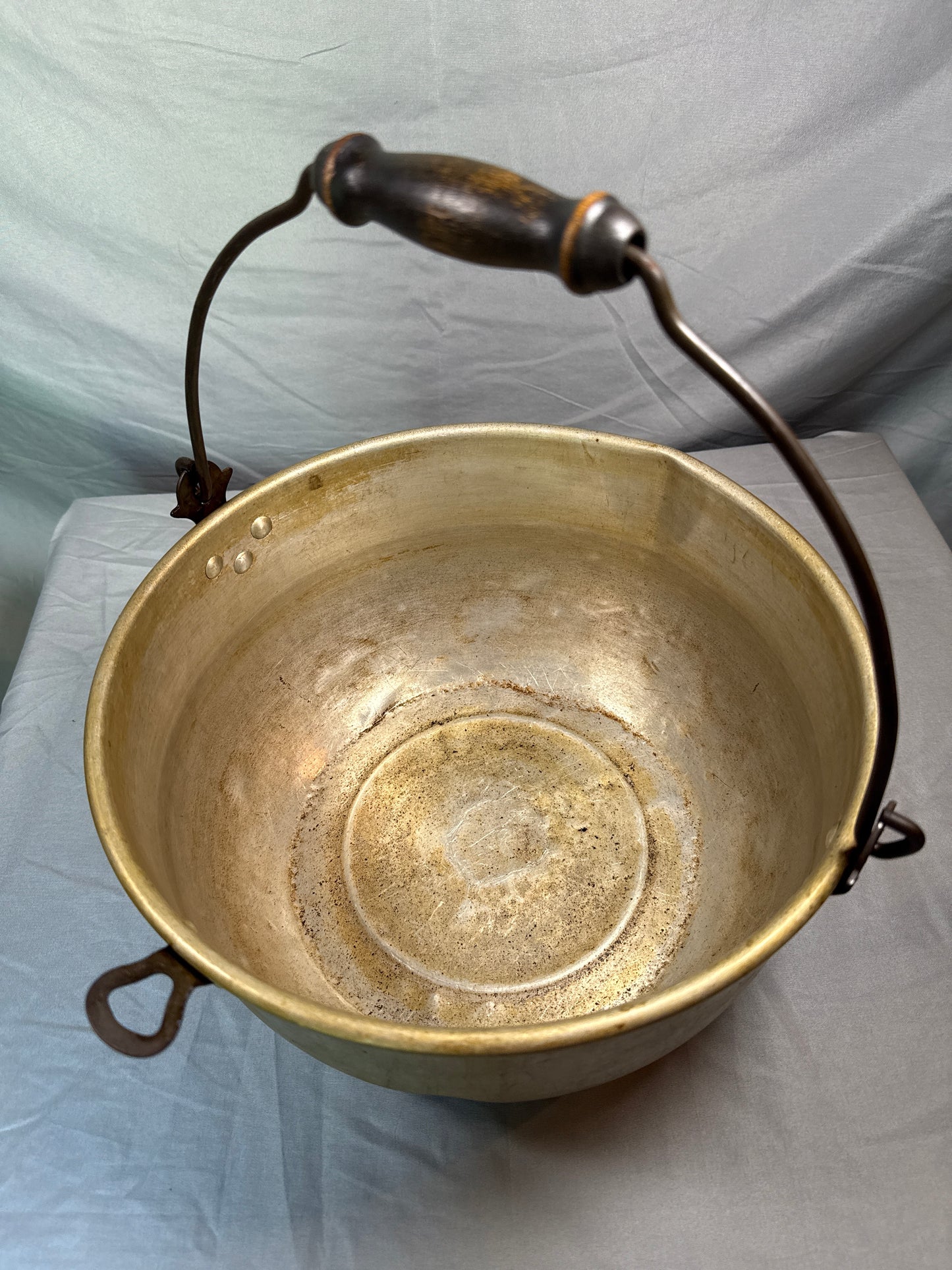 Vintage Aluminum Kettle Bail Handle Wood Grip Pot