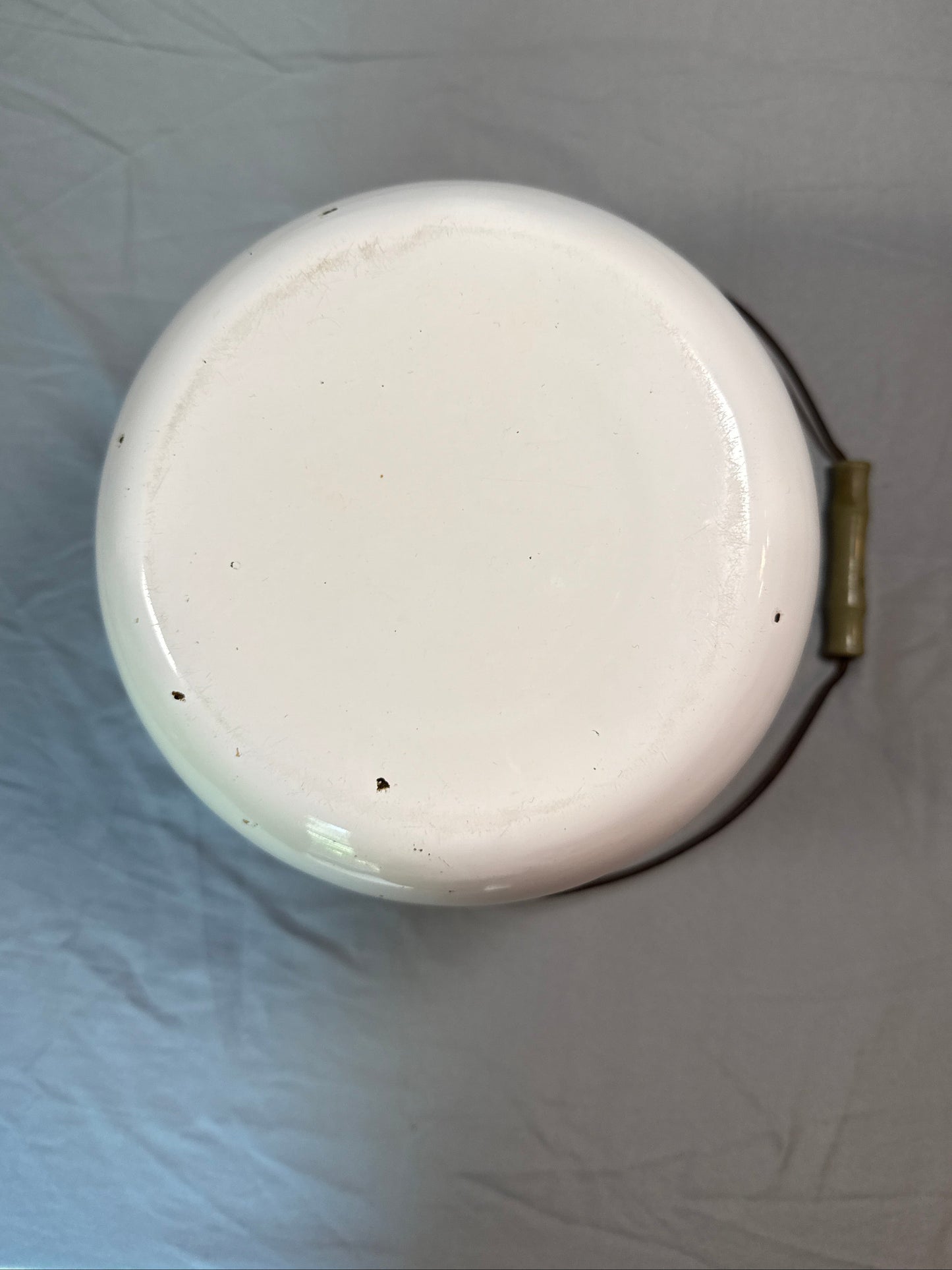 Vintage White Enamel Pail Red Rim Wire Bail Handle Bucket